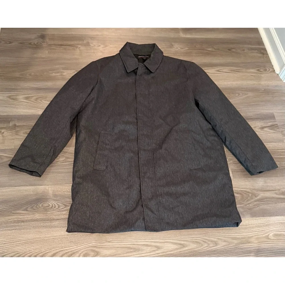 Michael Kors Mens XXL Grey Herringbone Car Coat Leather Elbow Patches Jacket 2XL